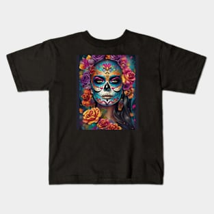 Embrace Tradition: Woman Adorned in Sugar Skull Makeup Kids T-Shirt